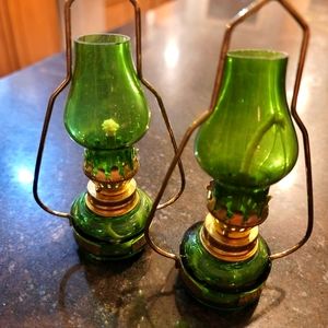 Miniature Green Glass Oil Lamps